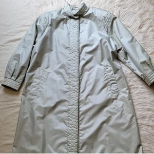 Fleet Street Vtg Funky Light Green Ivory Trench Rain Coat Long Sz 14 Womens 80s